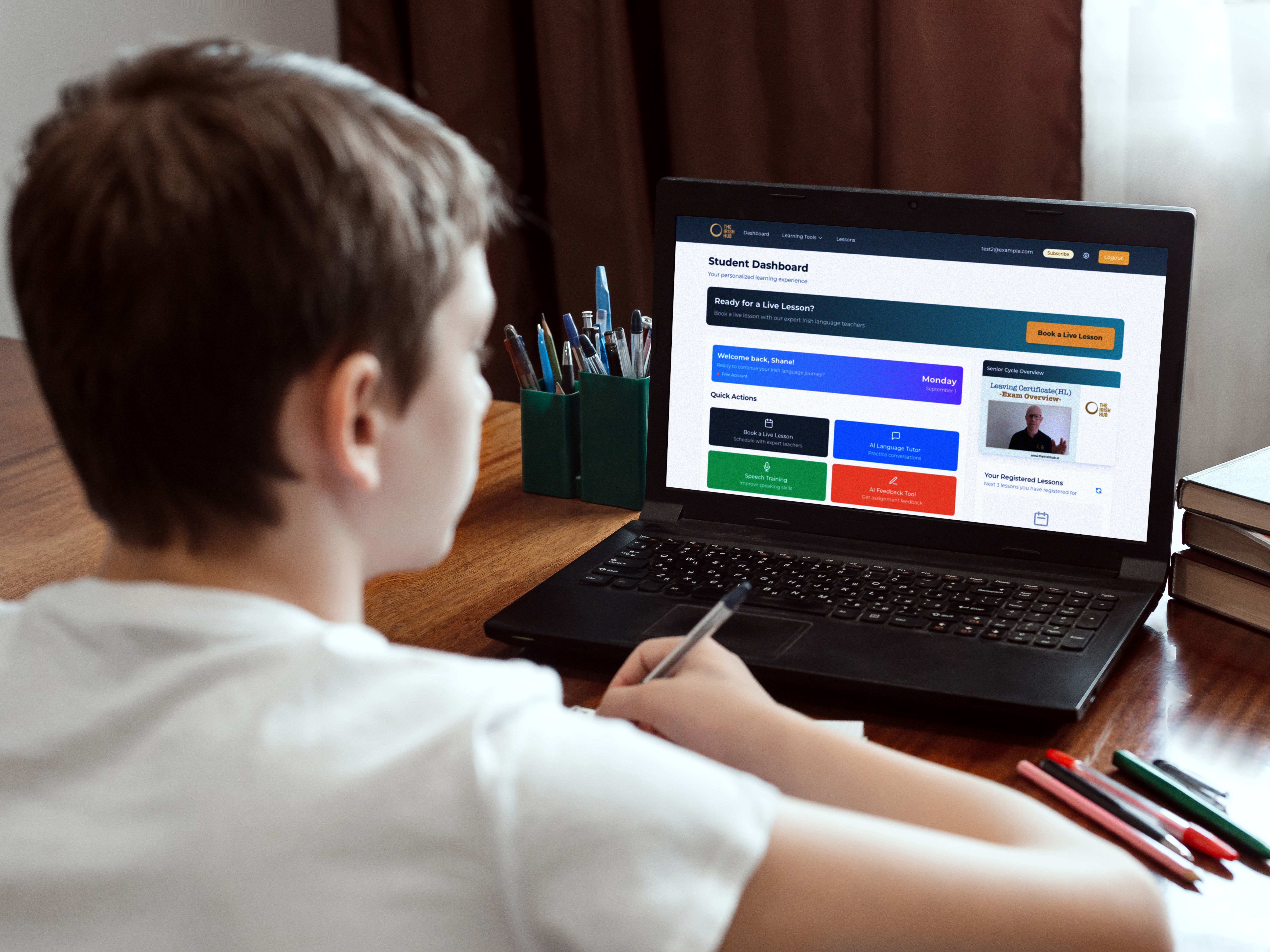 Students or learners engaging with Irish language learning